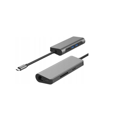 Hub USB C multiport, 3x USB, RJ45, gri e errët