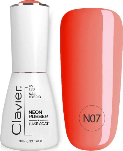 Bazë manikyri Clavier Neon Rubber N07, hibride gomë, 10ml, e kuqe neon