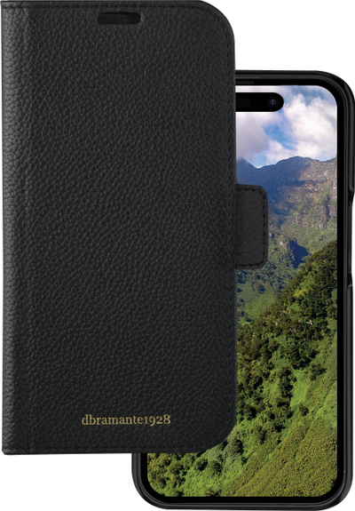 Këllëf telefoni dbramante1928 New York për iPhone 15 Pro Max, tip portofol, lëkurë, i zi