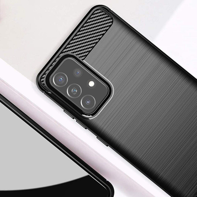 Maskë telefoni TPU për Samsung Galaxy A72, efekt karbon, mban mirë goditjet, e zezë