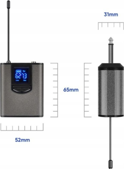 Mikrofon wireless UHF K8, sistem dore, marrës i vogël portativ 6.35mm, rreze 50m, ngjyrë e zezë