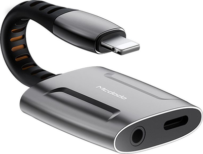 Adaptor audio Mcdodo Lightning në 3.5mm, ndarës kufjesh dhe karikim, gri metalik