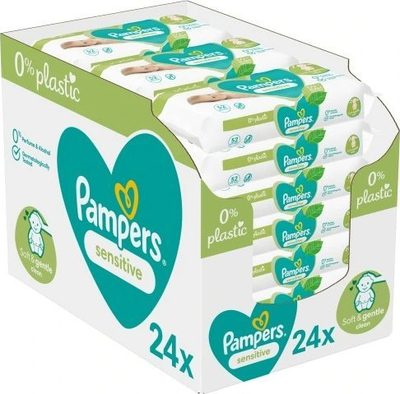 Peceta të lagura për bebe Pampers Sensitive, pa plastikë, 24x52 copë