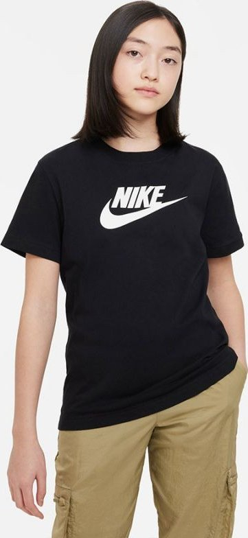 Bluzë Nike Sportswear me logo të madhe për goca, pambuk, e zezë