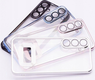 Futrollë Glam për Samsung Galaxy S24, TPU e tejdukshme, kornizë metalike, ngjyrë argjendtë