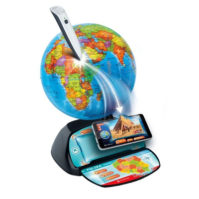 Lodër edukative Clementoni Interactive EDU Digital Globe, glob interaktiv, me stilolaps pa tela, shumëngjyrësh