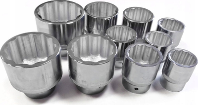 Set çelësash goditës SATA 09015, 30-60mm, 12-këndësh, me kuti metalike jeshile