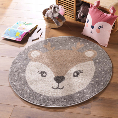 Tapet i rrumbullakët fëmijësh Round Deer Head, 100cm, polipropilen, gri