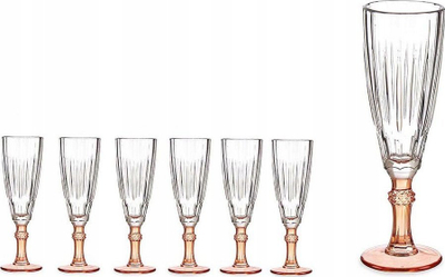 Set gota shampanje Vivalto Exotic Glass Salmon, 170 ml, qelq transparent me këmbë portokalli