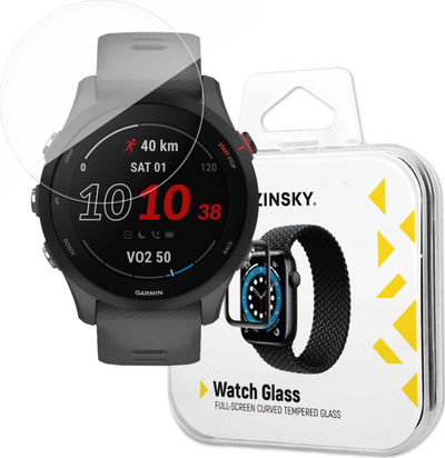 Xham mbrojtës Wozinsky Full Glue për Garmin Forerunner 255, 9H, mbulon krejt ekranin, me kornizë të zezë