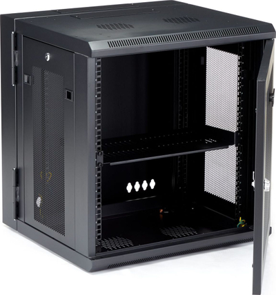 Kabinet rrjeti StarTech 4 Post 12U, për mur, me raft 1U, ngjyrë e zezë