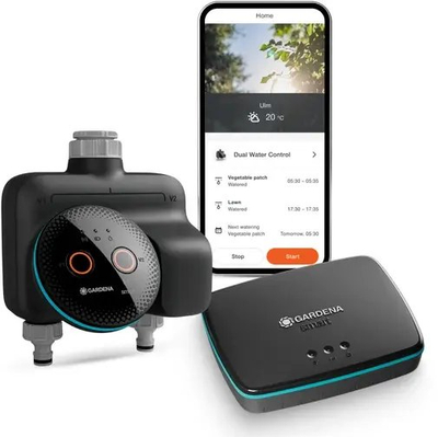 Kontrollues vaditjeje Gardena Smart Irrigation Controller Dual 19044-20, Wi-Fi, 12 bar, i zi