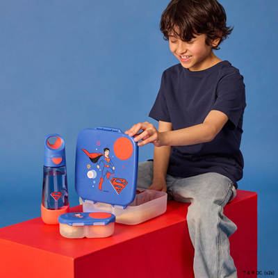 Kuti ushqimi b.box Snack Box Superman, me ndarje, mbyllje e sigurt, blu