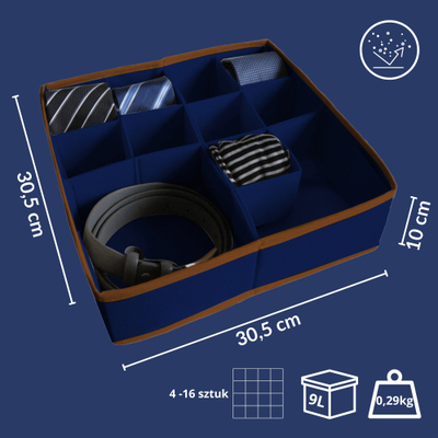 Kuti organizuese ORDINETT 1201011, me ndarje, 30.5×30.5×10 cm, blu