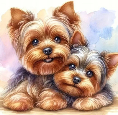 Puzzle Diamond Painting Two Yorkshire Terriers, 30x40cm, shumëngjyrësh