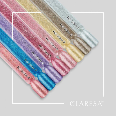 Llak manikyri hibrid Claresa Full Glitter 8, 5g, shkëlqim rozë gold