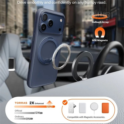 Mbulesë telefoni Torras Ostand R Fitness Series për iPhone 17 Pro Max, TPU dhe polikarbonat, blu e errët
