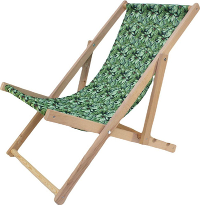 Shezlong druri Enero Camp Wooden Deckchair Classic Jungle, palosës, me motiv xhungël jeshile