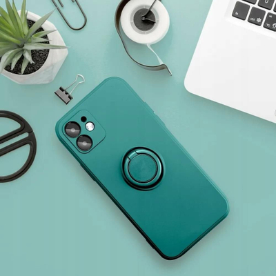 Mbrojtëse silikoni me unazë për Xiaomi Redmi Note 14 4G, me magnet, jeshile