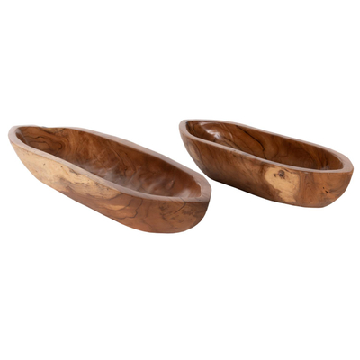 Pjata dekori tavoline 2-pjesësh druri teak Φ68.5×18.5×9.5 cm (HM4305)