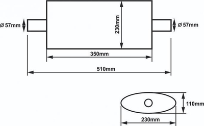 Marmitë sportive SLIDE Middle Muffler, 57mm, 350mm, inoks