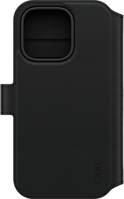 Mbulesë telefoni CARE by PanzerGlass Case Feature Tango 2‑në‑1 Portofol, për iPhone 16 Pro, lëkurë vegane, e zezë