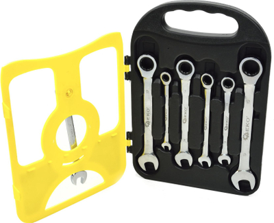Сет клучеви со механизам ratcheting GEKO, 7 парчиња, 8-19mm, со пластичен држач
