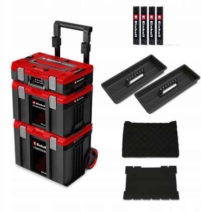 Valixhe veglash Einhell E-Case Sealed, sistem kullë me rrota, e zezë e kuqe
