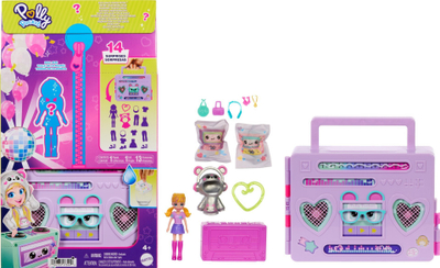 Set lojrash Polly Pocket Disco Dance Fashion Reveal, mini skenë vallzimi, kukull 7.5 cm, shumngjyrësh