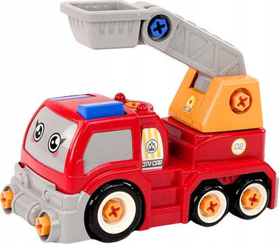 Kamion lodër LEAN Toys DIY Cartoon Truck, me vinç, për shkrutim, i kuq