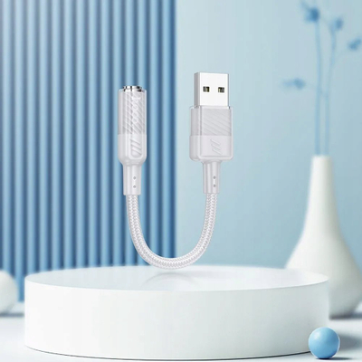 Adapter audio USB në 3.5mm Hoco Spirit LS37, 15cm, gri