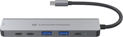 Docking station Conceptronic Dock 6 in 1, USB C, HDMI 4K, 100W PD, argjend