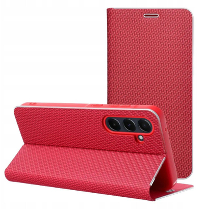 Futrollë telefoni OEM LUNA Book Carbon për Samsung Galaxy S25 Edge, me kapak, e kuqe