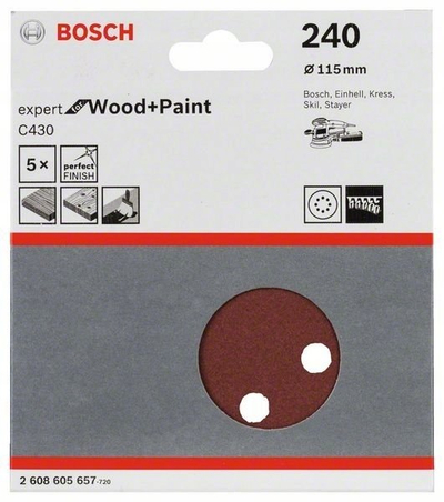 Disqe gërryese Bosch Red Wood, 115mm, granulim 240, set 5 copë