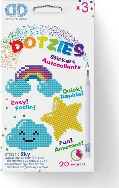 Set kreativ Diamond Dotz Sky, 3 sticker-a, gurë shumëngjyrësh për zbukurim