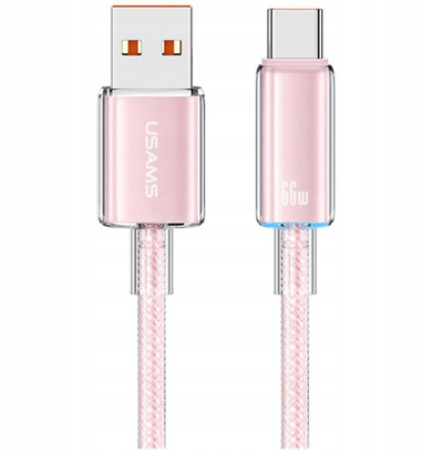 Кабел USB Usams Cloud Series US-SJ658, USB-A во USB-C, 1.2m, 66W, розова