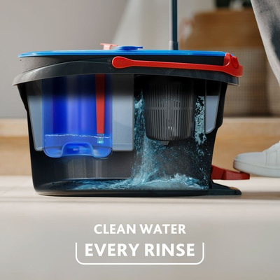Set mop me kovë Vileda H2Pro Spin System, mekanizëm rrotullues, rezervuar uji i pastër, gri