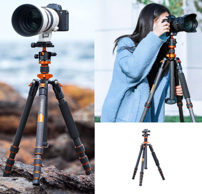 Tripod fotografik K&amp;F Concept SA255C1, fibër karboni, portokalli