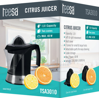 Shtrydhëse frutash Teesa (TSA3010), 40W, e zezë