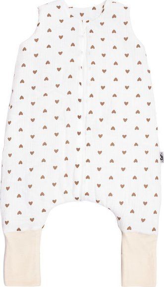 Thes gjumi veror PULP Bamboo Muslin, 0.5 TOG, me këmbë, i bardhë me zemra