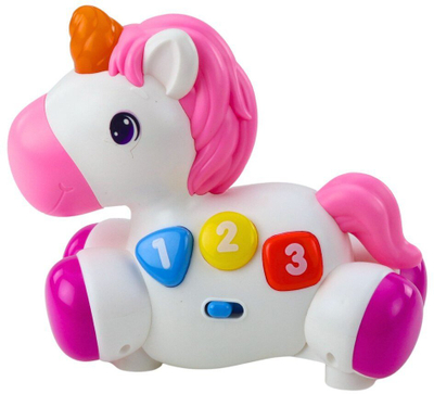 Lodër interaktive njëbrirësh Baby Toys, me drita edhe tinguj, 18+ muaj, e bardhë rozë