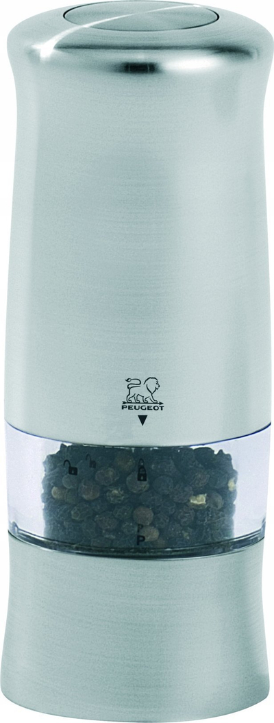 Mulli elektrik për piper Peugeot Zeli, 14cm, çelik inox, argjent