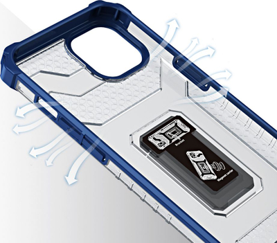 Kapak Crystal Ring Armor për iPhone 13 Mini, hibrid TPU PC, me unazë edhe këmbë mbajtëse, gri blu