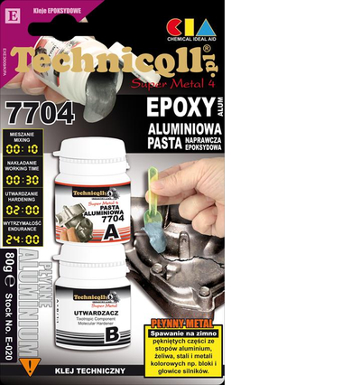 Ngjitës epoksi alumini Technicqll Super Metal 4 7704, pastë riparimi metali, 100g, gri