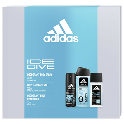 Set Adidas Ice Dive - Deodorant 75 ml + xhel dushi 250 ml + deodorant 150 ml
