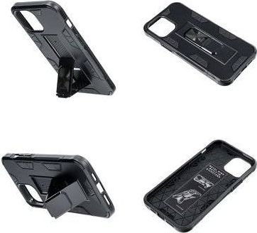 Mbrojtëse universale telefoni Rugged Armor, me këmbë mbajtëse, antirrëshqitëse, e zezë