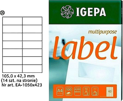Fletë etiketa Igepa Label A4, 105 x 42.3 mm, 100 fletë, të bardha