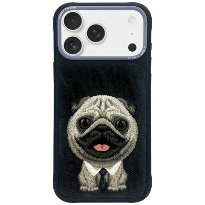 Kapak telefoni Nimmy Big Eyed Pet 2.0, për iPhone 17 Pro Max, TPU, me qen të qëndisur, i zi