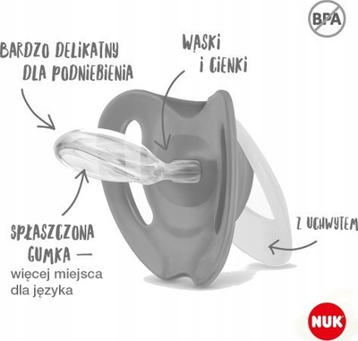 Biberon qetësues NUK Star, silikon, 0–6 muaj, set 2 copë, i bardhë blu