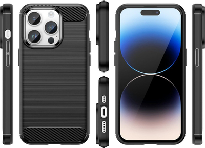 Mbajtëse telefoni për iPhone 14 Pro Max, xhel TPU i butë, dizajn karbon, e zezë